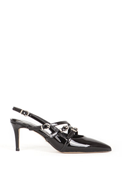 Dericlub Black Stiletto - Pointed Toe and Buckle Women's Heel Shoes Sy 27258