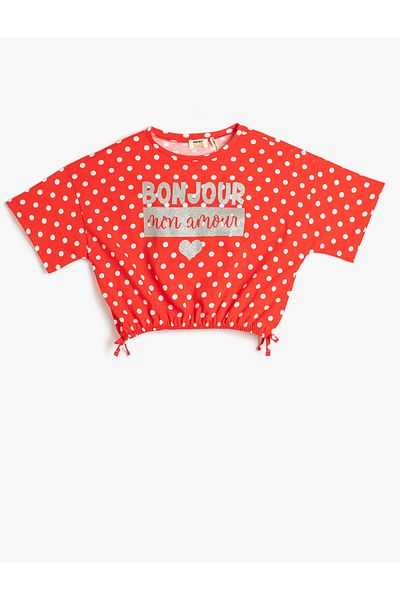 Koton Crop Oversize T-Shirt Short Sleeve Crew Neck Polka Dot Cotton
