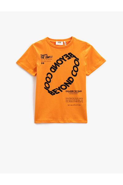 Koton Bawełniany T-shirt z krótkim rękawem i nadrukiem z okrągłym dekoltem