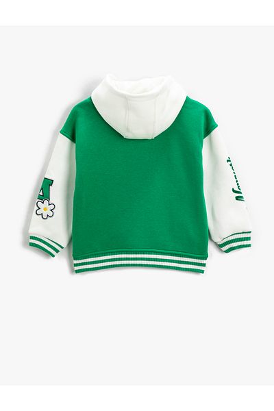Koton College Jacket Hooded Color Contrast Applique Detailed Snap Buttons
