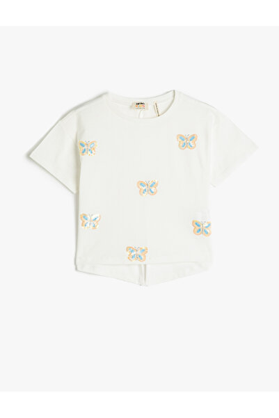 Koton Тениска с къс ръкав, с велосипедна деколте, бродерия с пайети във форма...