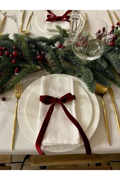 alhifa New Year's Velvet Bow Ribbon Napkin Holder Set - 10 Pieces