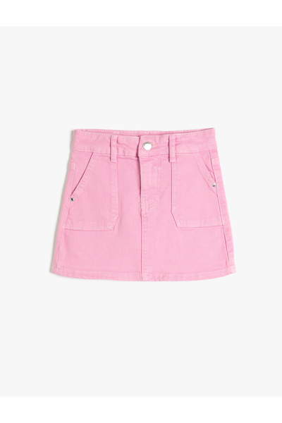 Koton Памучна мини дънкова пола - джобове и регулируем ластик на талията