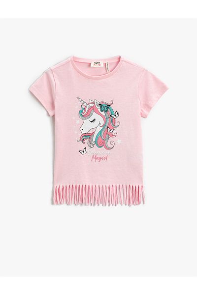 Koton Unicorn Printed Tassel T-Shirt Short Sleeve
