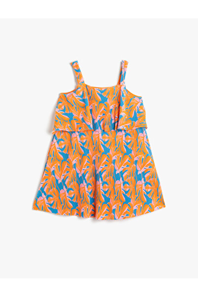 Koton Dress Hanger Draped Floral Patterned Pleated