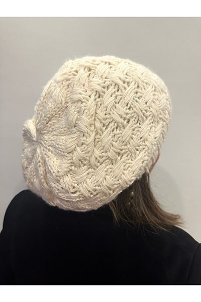 alsaccessories Women's White Color Knitted Diamond Model Painter Model Hair Cap, Hat
