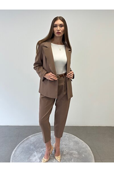 ossons Sleeve Fold Belted Jacket Pants 2-Piece Suit