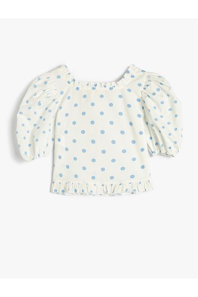 Koton Crop Shirt Balloon Sleeve Square Collar Ruffle