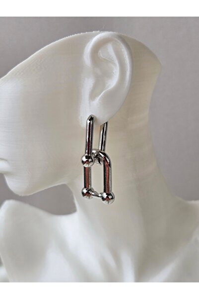 bej jewelry İç İçe Geçmeli Gümüş Çelik Küpe