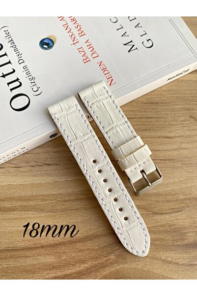 Prizma 18mm Beyaz Croco Desen Suni Deri Saat Kordonu. 18-10-22-24 ve 26mm Gen...