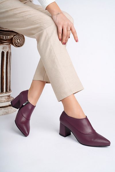 Deripabuc Genuine Leather Burgundy Women's Heeled Leather Shoes Shn-0102