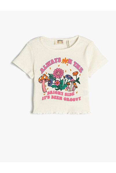 Koton Μπλουζάκι με κοντομάνικο λαιμόκοψη με ριμπ εμπριμέ