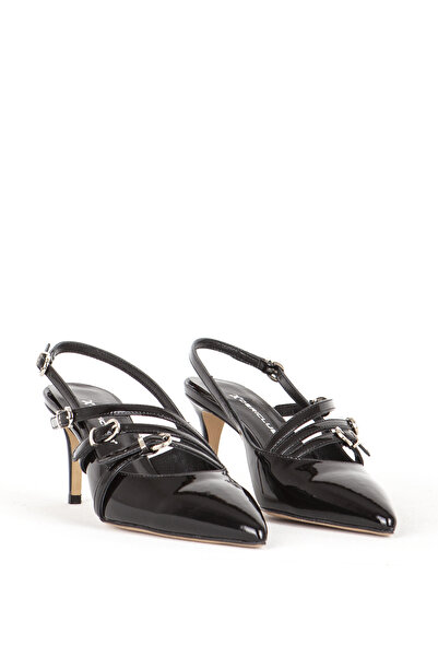 Dericlub Black Stiletto - Pointed Toe and Buckle Women's Heel Shoes Sy 27258