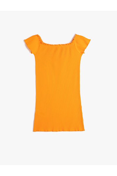 Koton Rochie de bază cu mânecă scurtă cu gât pătrat din bumbac cu nervuri
