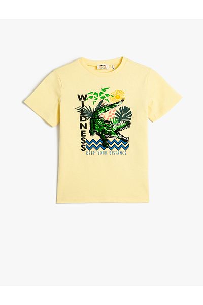 Koton T-Shirt Dinosaur Printed Short Sleeve Crew Neck Cotton