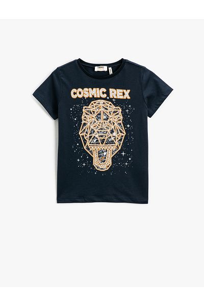 Koton Μπλουζάκι Dinosaur Printed με κοντό μανίκι, βαμβακερό λαιμόκοψη
