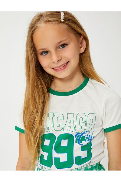 Koton T-Shirt College με εμπριμέ κοντό μανίκι, βαμβακερή λαιμόκοψη