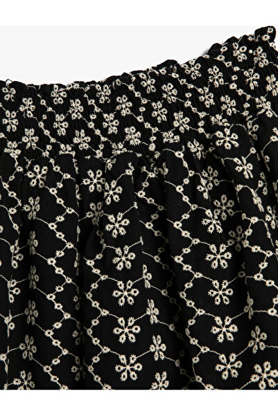 Koton Fusta lungime midi, brodată cu flori, detaliu gipe, căptușită din bumbac