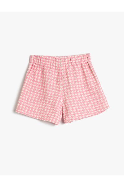 Koton Tweed-Shorts mit Hahnentrittmuster und Zierknöpfen
