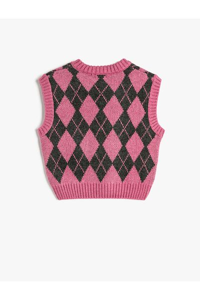 Koton Pullover mit Rautenmuster, V-Ausschnitt, weich strukturiert