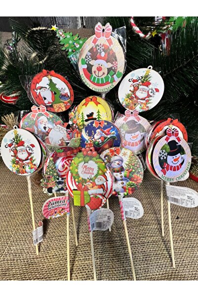 tli takı ve dizayn YILBASI ŞEKERİ 5 ADET CUBUKLU RENKLİ AHŞAP DEKORLU LOLİPOP