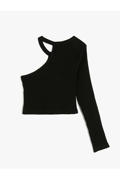 Koton T-Shirt mit Crop-Fensterdetail, einteilig, langärmlig, gerippte Baumwolle