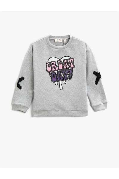 Koton Sweat Applique Detailed Printed Long Sleeve Crew Neck