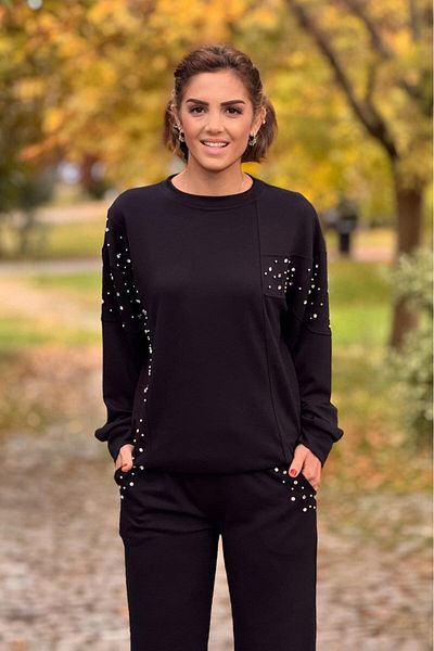 Nevin Kaya Moda طقم بدلة رياضية قطنية مع إكسسوارات معدنية سوداء