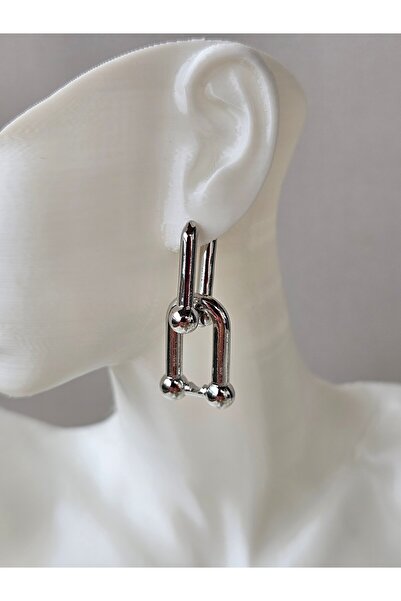 bej jewelry İç İçe Geçmeli Gümüş Çelik Küpe