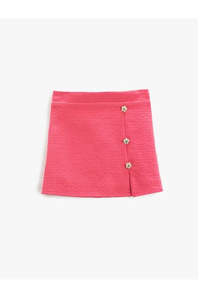 Koton Floral Print Tweed Skirt - Button Detail and Slit