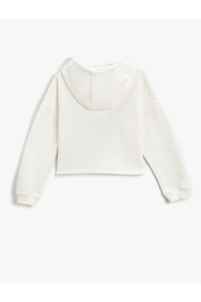 Koton Crop Hooded Sweatshirt Printed