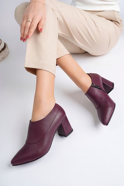 Deripabuc Genuine Leather Burgundy Women's Heeled Leather Shoes Shn-0102