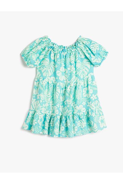 Koton Gestuftes Leinenkleid mit Blumen-Ballonärmeln