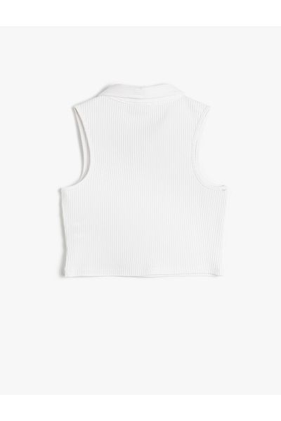 Koton Polo Neck Crop Top Sleeveless Cotton Ribbed