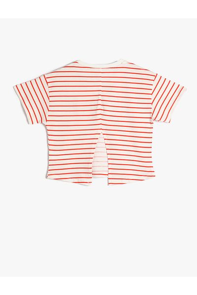 Koton T-Shirt Crew Neck Short Sleeves with Window Detail on the Back Cotton