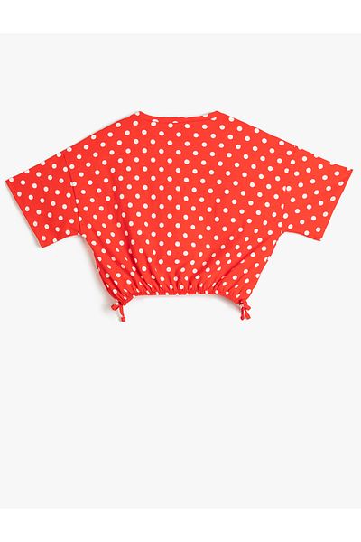 Koton Crop Oversize T-Shirt Short Sleeve Crew Neck Polka Dot Cotton