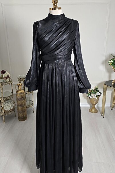 Yonca Moda Evi Siyah Drapeli Balon Kol T.Abiye 4408