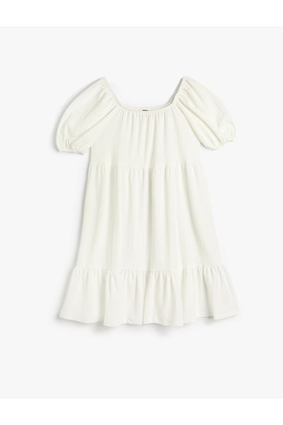 Koton Dress Midi Ruffle Relaxed Cut Short Sleeve Square Neck