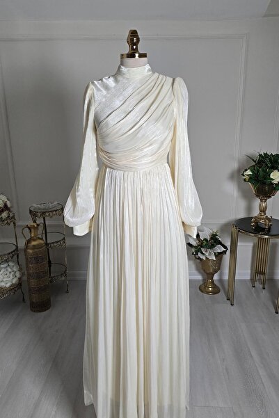 Yonca Moda Evi Ekru Drapeli Balon Kol T.Abiye 4408