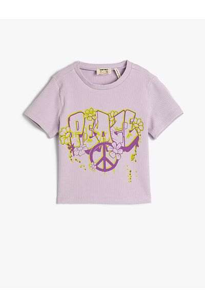 Koton Crop T-Shirt Graffiti Printed Cotton Short Sleeve Crew Neck