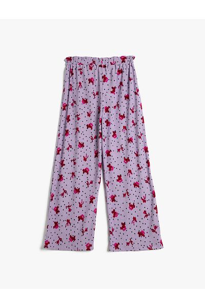 Koton Polka Dot Trousers, Floral, Elastic Waist, Textured