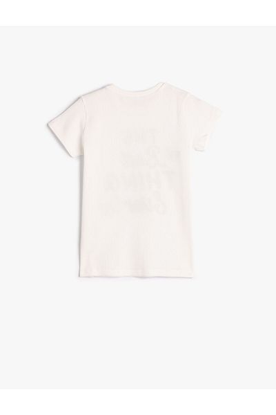 Koton T-Shirt Shiny Printed Ribbed Short Sleeve Crew Neck Cotton