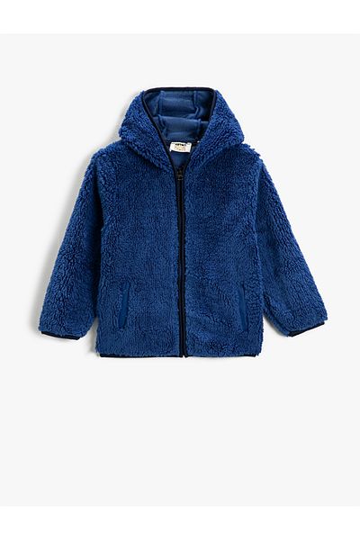 Koton Cardigan de pluș cu glugă și fermoar