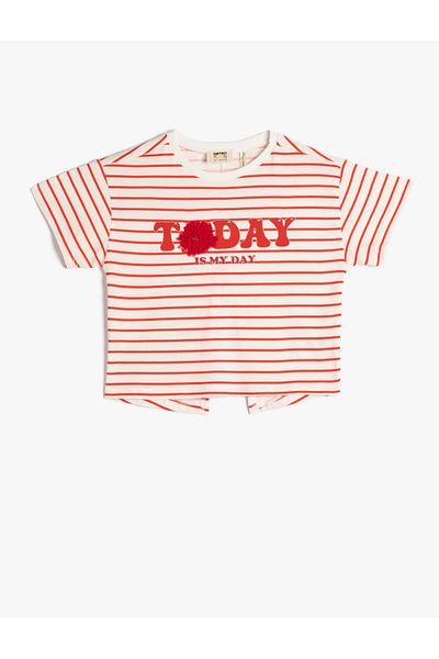 Koton T-Shirt Crew Neck Short Sleeves with Window Detail on the Back Cotton