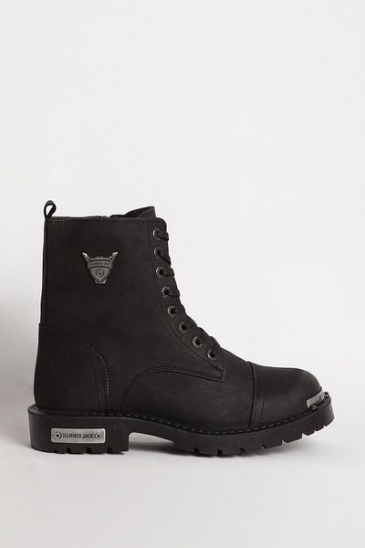Hammer Jack Μαύρες δερμάτινες γυναικείες μπότες Nubuck - Χοντρό οδοντωτό, Wash Resistol Hj 102 17600g