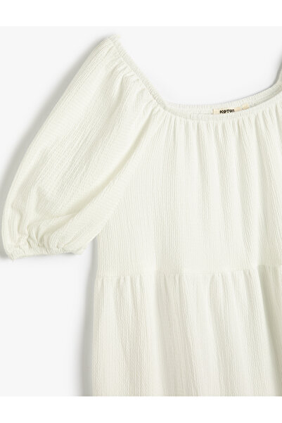 Koton Φόρεμα Midi Ruffle Relaxed Cut με κοντό μανίκι τετράγωνο λαιμό