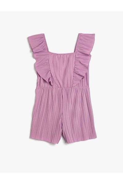 Koton Jumpsuit Short Sleeveless Ruffle Pleated Square Collar