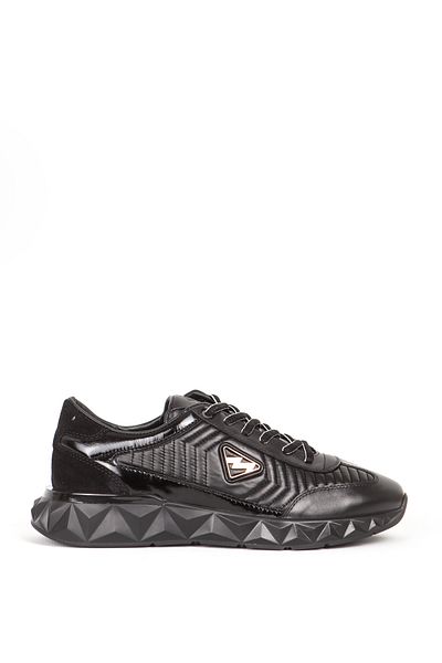 MARCOMEN Men's Real Leather Sneakers - Thick Sole and Lace-Up, Black 19498