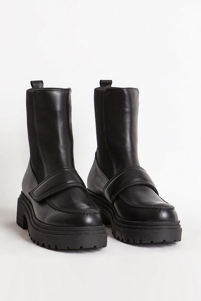 Dericlub Μαύρες γυναικείες μπότες casual - Χοντρή σόλα, ελαστική πλαϊνή ταινία, γνήσιο δέρμα BR 88163