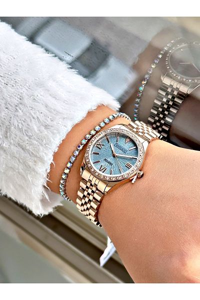 Ferrucci Rose Gold Color Roman Numeral Silvery Model Stylish Design Women's Wrist Watch + Bracelet
